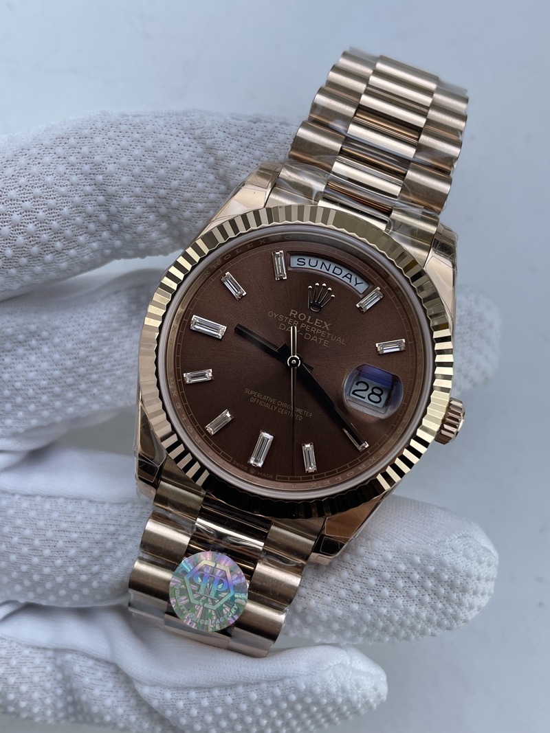 (준비완료/특급배송)NO.3713/QP공장 롤렉스 데이데이트40 로즈골드 텅스텐 브라운바게트다이얼